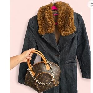 Mango Denim Coat with Faux Fur Collar